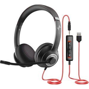 USB Headset with Microphone for PC, On-Ear Computer Laptop Headphones with Noise